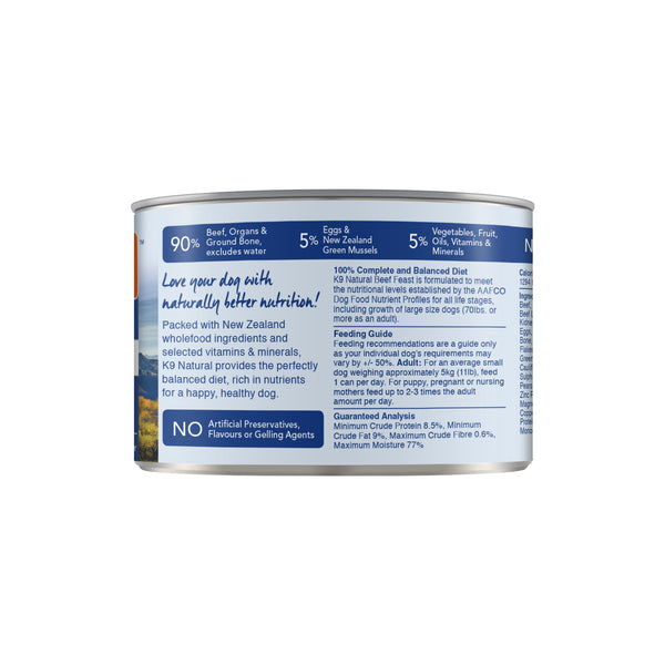 K9 Natural Canned Beef - Carton of 12 (170g/370g)