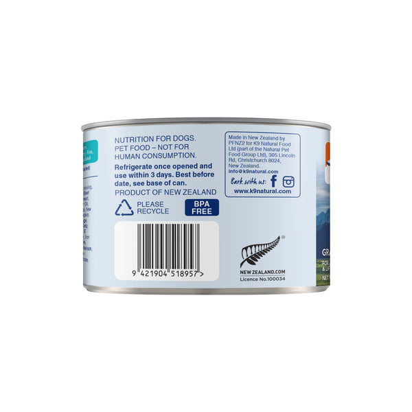 K9 Natural Canned Hoki & Beef - Carton of 12 (170g/370g)