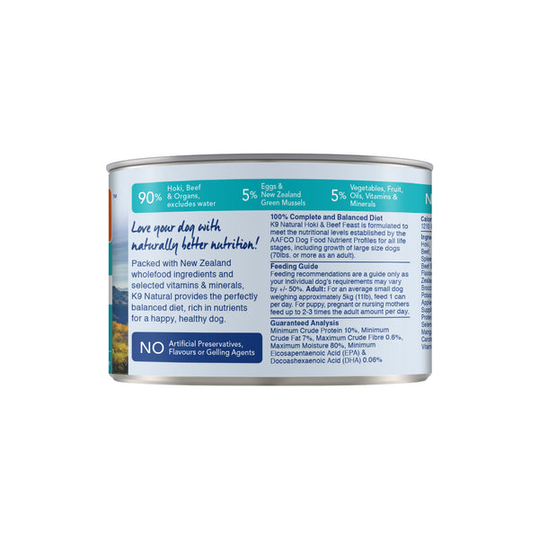 K9 Natural Canned Hoki & Beef - Carton of 12 (170g/370g)