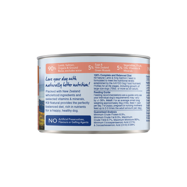 K9 Natural Canned Salmon & Lamb - Carton of 12 (170g/370g)
