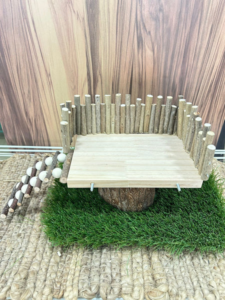 Natural Wooden Hamster Climbing Platform with Bridge Ladder