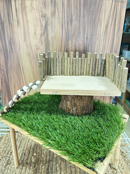 Natural Wooden Hamster Climbing Platform with Bridge Ladder
