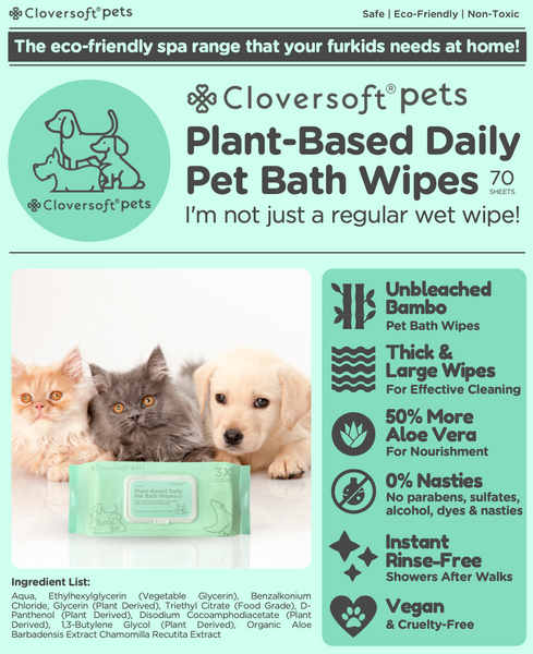 Cloversoft Plant Based Daily Pet Bath Wipes 70s