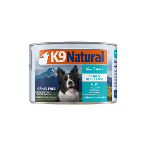 K9 Natural Canned Hoki & Beef - Carton of 12 (170g/370g)